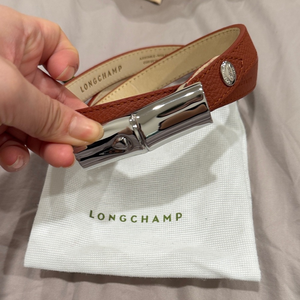 Longchamp Tan Leather Belt with Silver Clasp